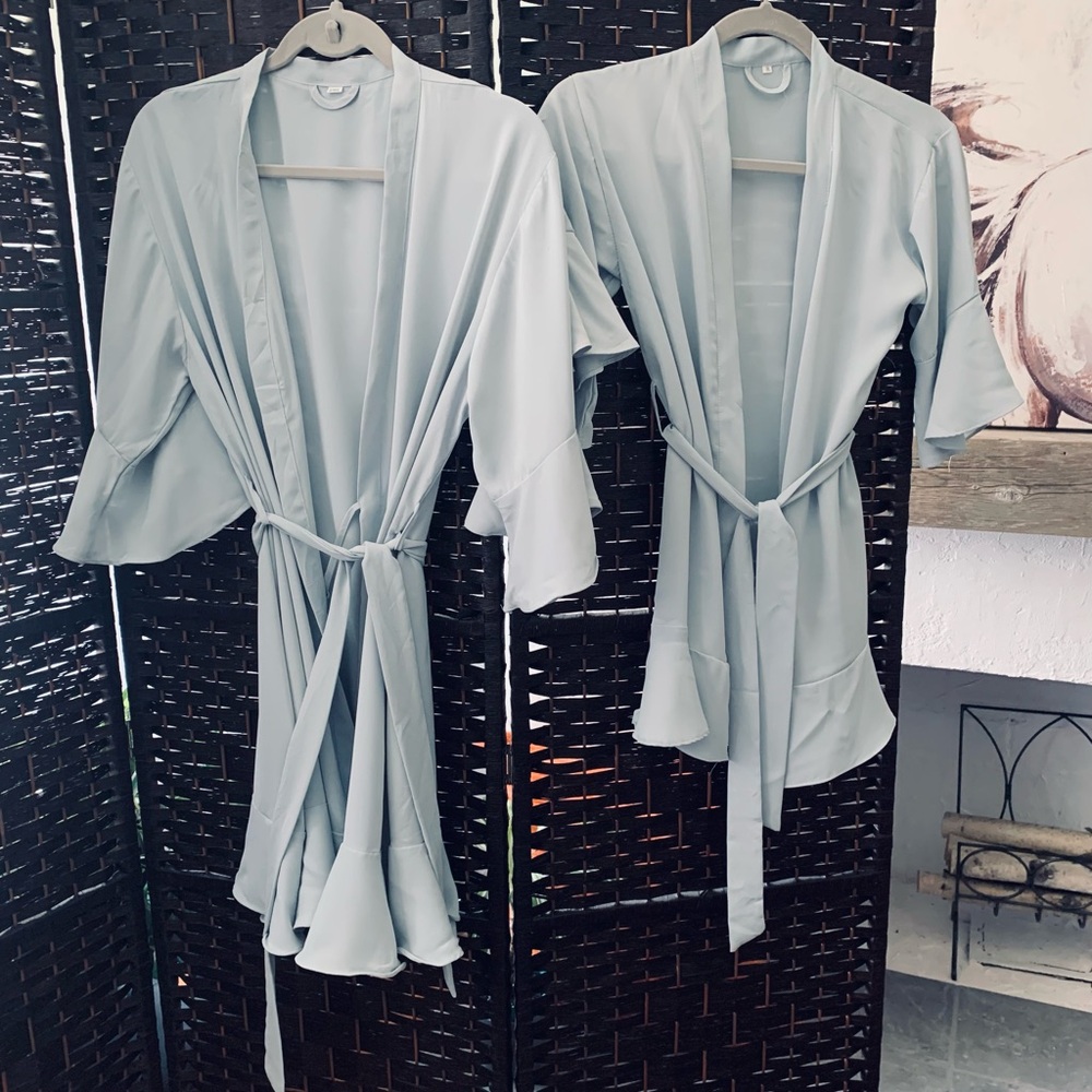 Elegant Light Blue Women's & Child Bathrobe Matching Set